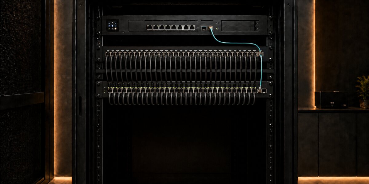 Organized professional network rack and cabling